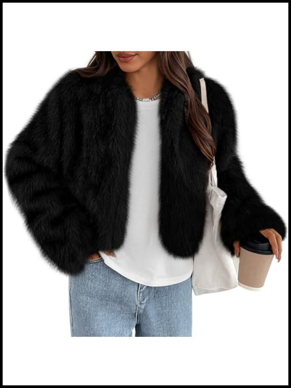 PRETTYGARDEN Faux Fur Coat Open Front Winter Jacket